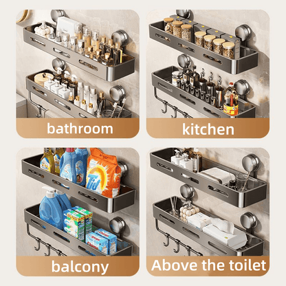 Simple to Install Suction Cup Shower Organizer - Heavy-Duty Rust-Resistant Plastic Wall-Mounted Floating Shelf with Sturdy Adhesive, Space-Saving Bathroom Storage for Shampoo, Soap & Toiletries, No Metal Pipes, Easy Assembly,