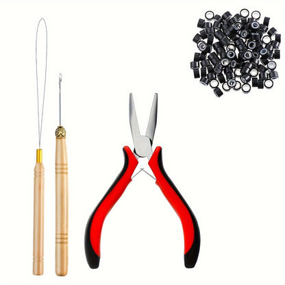 The cheapest hair extension kit on the whole network, equipped with 200 hair extension rings, 1 hair extension pliers, and 2 hair extension hooks
