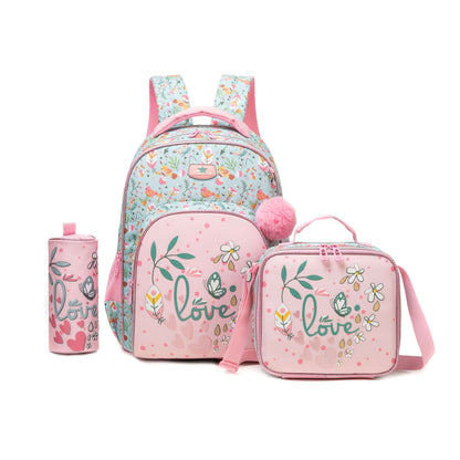 Adorable Girls Backpack 3pcs Set with Lunch Bag and Pencil Case Kids Carry On Backpack School Essentials Playdate Adventures Back to School Gift