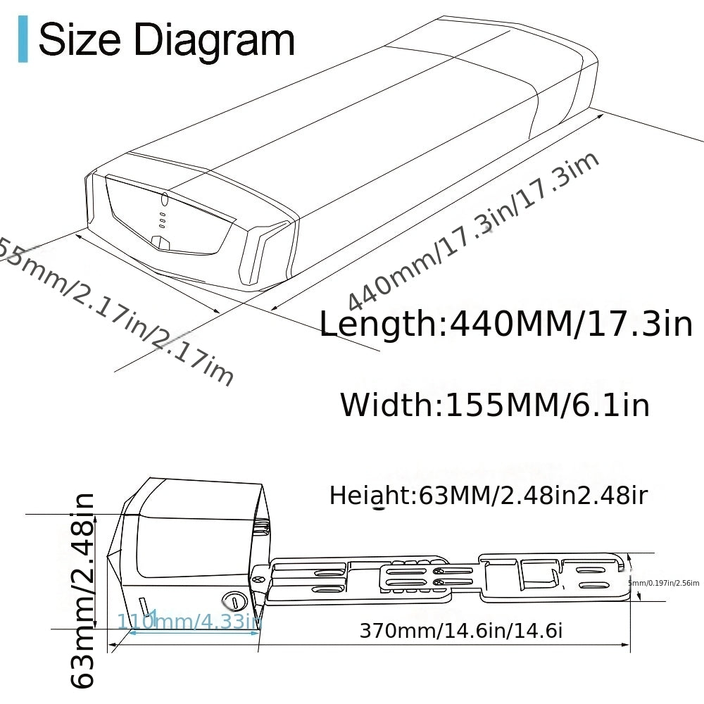 36V 17.5AH 630Wh High-Capacity Electric Battery with 20A BMS & Active Balancing, Lithium-Ion E- Battery Pack, Bullet Connector Port & Mounting Base - Compatible with Adult E- (No Charger Included)