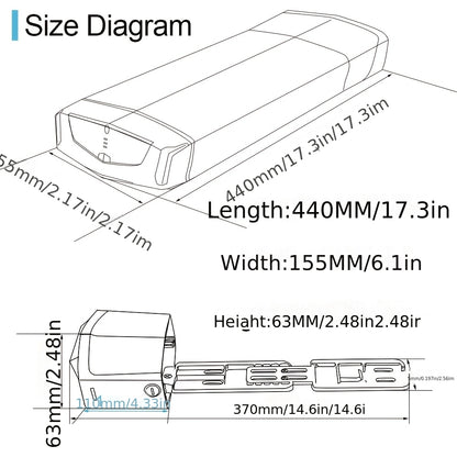 36V 17.5AH 630Wh High-Capacity Electric Battery with 20A BMS & Active Balancing, Lithium-Ion E- Battery Pack, Bullet Connector Port & Mounting Base - Compatible with Adult E- (No Charger Included)