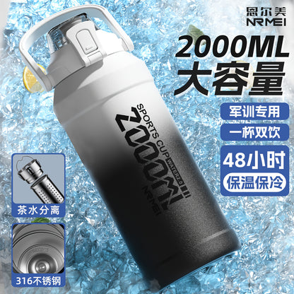 NRMEI Insulated Water Bottle with Straw, Double-Wall Vacuum Stainless Steel Thermos with Handle, Perfect for Sports and Gym Use