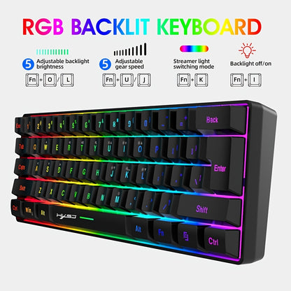 HXSJ Mini New Wired Thin Film Keyboard 61-key Mechanical Touch RGB Glow Multiple Quick Key Combination Suitable For Gaming And Office The Keyboard Is Wired Only