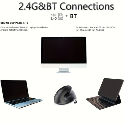 Rato Vertical Ergonómico Sem Fios Dual Mode BT &amp; 2.4GHz