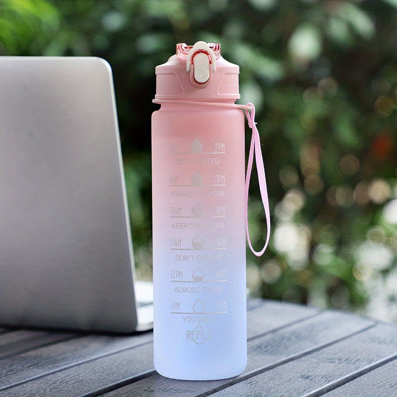 750ml Motivational Gradient Water Bottle With Time Marker And Straw - Leakproof Sports Water Cup For Outdoor Activities, Running, Fitness, Hiking, And Camping - BPA-Free Plastic, 32 Oz.