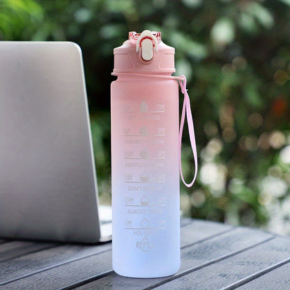 750ml Motivational Gradient Water Bottle With Time Marker And Straw - Leakproof Sports Water Cup For Outdoor Activities, Running, Fitness, Hiking, And Camping - BPA-Free Plastic, 32 Oz.