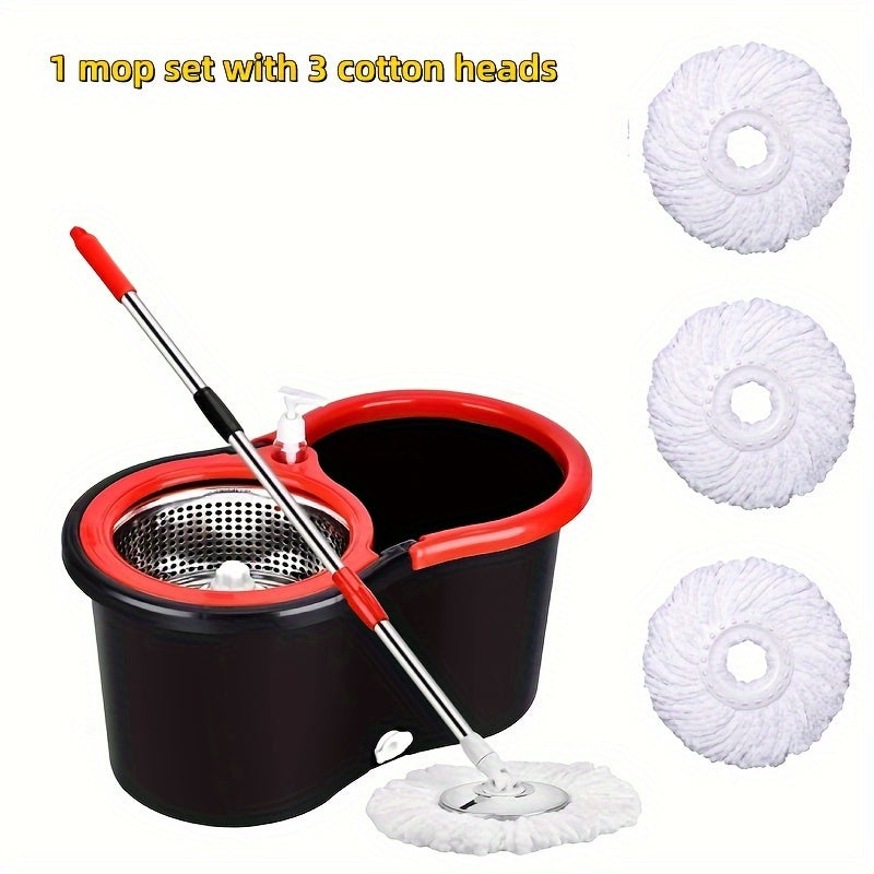 360-degree Rotating Mop and Bucket, 154.94cm Stainless Steel Mop Handle with Adjustable Length, Comes with 3 Ultrafine Fiber Replacement Mop Heads, Very Suitable for Cleaning on Boats, Floor Cleaning, Ceiling Cleaning