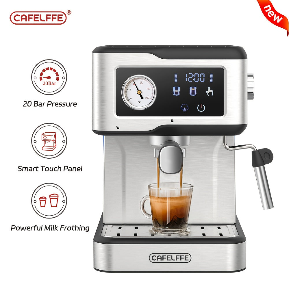 Máquina de café expresso CAFELFFE com vaporizador e espumador de leite, bomba de pressão de 20 bar, ecrã LCD sensível ao toque para o barista em casa ou para preparar latte e cappuccino.