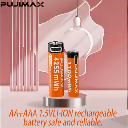 Pacote combinado de pilhas de lítio recarregáveis ​​​​PUJIMAX AA4255mWh + AAA1100mAh, 1,5V, 2+2/4+4/8+8 unidades, compatíveis com 90% dos dispositivos eletrónicos, duráveis ​​e de longa duração, com baixo consumo de energia.