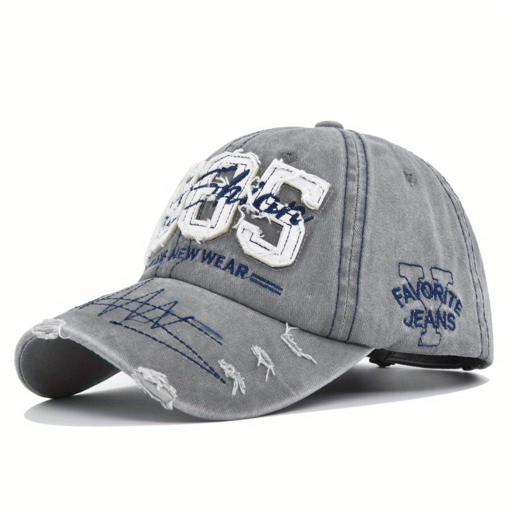 1985 Embroidery Ripped Baseball Cap Washed Distressed Patch Adjustable Dad Hat Vintage Lightweight Sunscreen Sports Hat