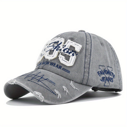 1985 Embroidery Ripped Baseball Cap Washed Distressed Patch Adjustable Dad Hat Vintage Lightweight Sunscreen Sports Hat