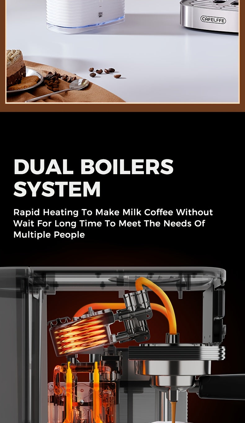 CAFELFFE Semi-Automatic Espresso Machine MK801 with Automatic Milk Frothing System, One-Touch Operation for Espresso, Latte & Cappuccino, 20BAR High Pressure, 1.3L Water Tank & 0.7L Milk Tank, Self-Cleaning Function, 1350W Po