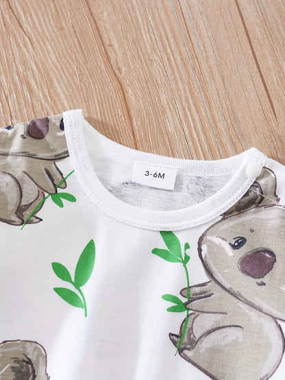 Baby Cute Cartoon Koala Long Sleeve Crew Neck Rompers