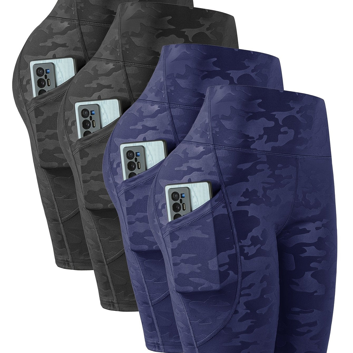 4pcs Women'S High-Waist Camouflage Print Leggings - Stretchy, Breathable Activewear with Pockets for Running, Fitness, Yoga - Spring/Summer/Fall Outdoor Pants, High Waisted Legging
