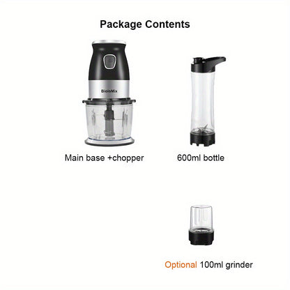 500W Portable Personal Blender Mixer Food Processor with Chopper Bowl 600ml Juicer Bottle Meat Grinder Youngsters Food Maker