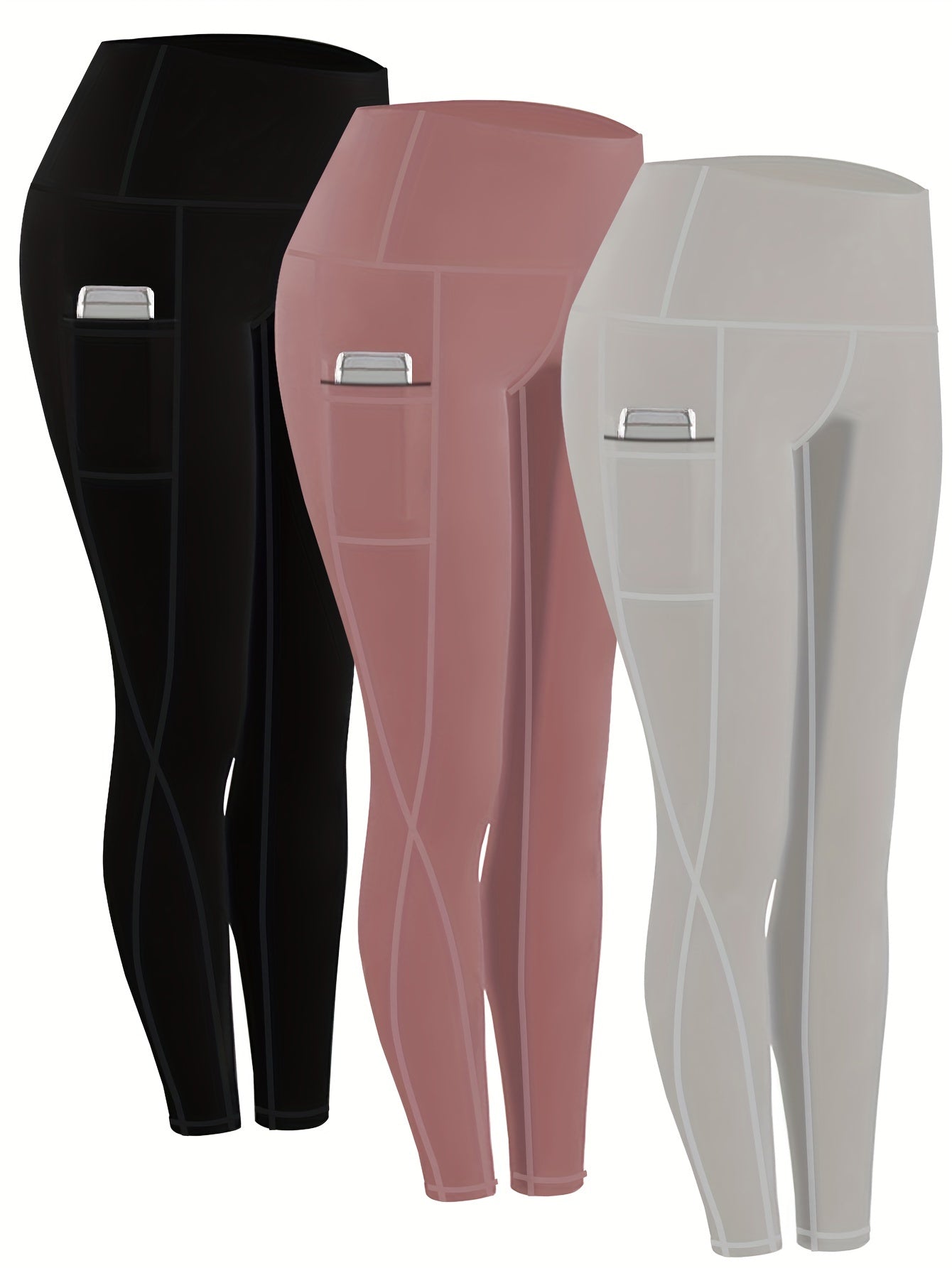 230g Women's Leggings Set of 3 High Waist Breathable with Pockets Compression Tights Multi-Color Suitable for All Seasons Daily Sports Fitness Yoga Shapewear
