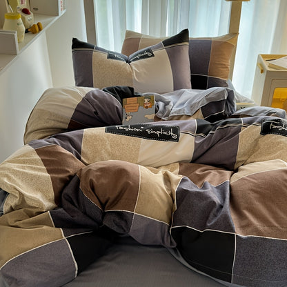 Conjunto de quatro peças: capa de edredão, lençol e fronha. Macio e confortável, com design de dupla face AB, toque fresco e agradável. Lavável à máquina, suave para a pele. Ideal para quartos e dormitórios.