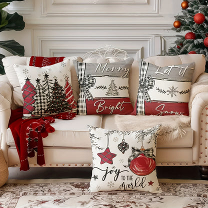 Conjunto de 4 capas de almofada de Natal, 44,96 cm x 44,96 cm, poliéster super macio, reversíveis com estampas de Pai Natal e renas, com fecho de correr - ideais para sofá, sala de estar e decoração de quarto (enchimento não incluído).