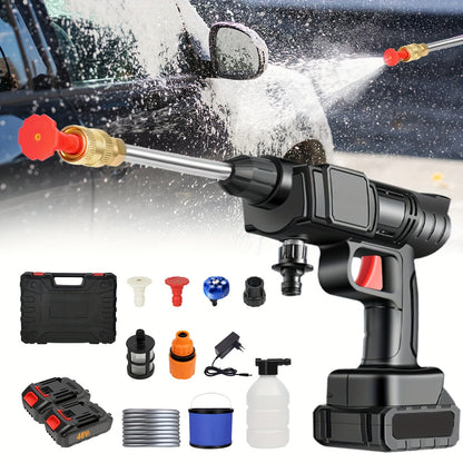 Lavadora de Alta Pressão Sem Fios 7MAGIC 6 em 1 com 2 Baterias e Caixa de Ferramentas - Recarregável, 100-240V, Plástico Durável, Multifunções para Manutenção de Relvados e Jardins, Pistola de Lavadora de Alta Pressão Sem Fios, Fácil de Usar