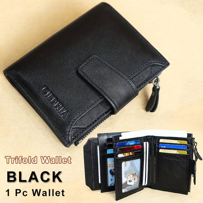 1pc CIEPHIA Men's Genuine Leather Wallet - RFID Blocking -Theft, Vintage Brown (Dark tan/, with Zipper Closure, 17-Card Holder, Coin Pocket, ID Window, Multi-Compartment - Heavy-Duty Full-Feature Wallet for Men, Ideal Gift fo