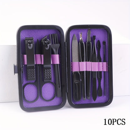 Manicure Set Nail Clipper Set Built-in Nail File Men's And Women's Personal Care Portable Travel Household 7-Piece Set Black Nail Scissors Grooming Tools Kit