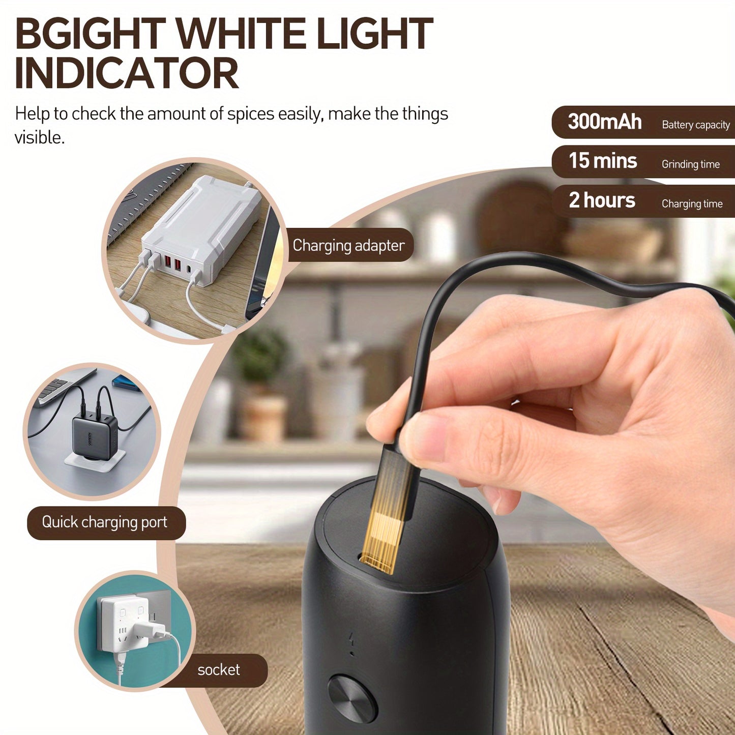 1pc/2pcs Option, Rechargeable Electric Salt And Pepper Grinder, Automatic Salt And Pepper Grinder with LED Light, Adjustable Coarseness, Large Capacity, Suitable for Home Kitchen Barbecue, Restaurant, Outdoor, Wedding Gift