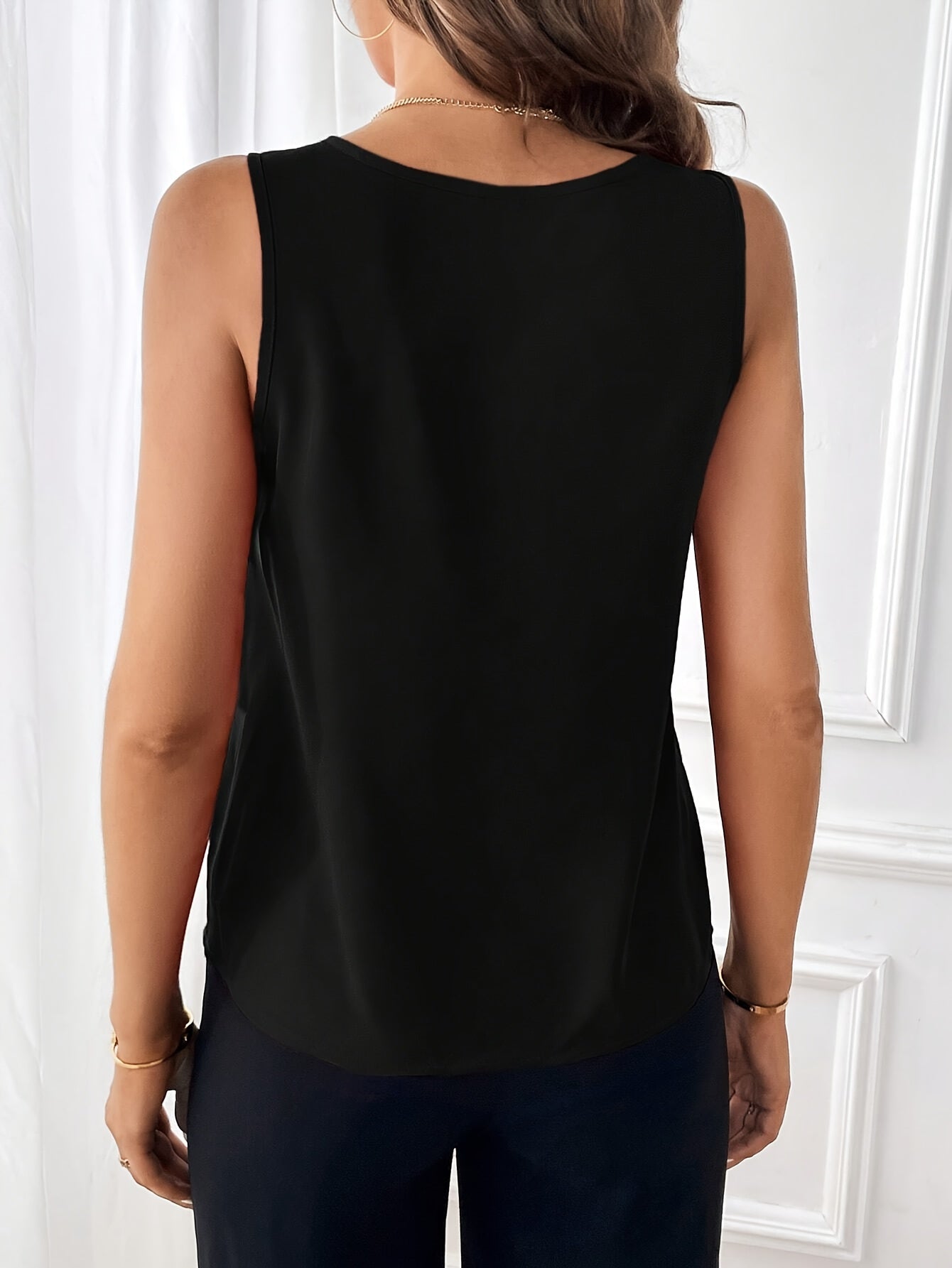 Solid Color V-neck Simple Blouse, Elegant Sleeveless Loose Blouse For Spring & Summer, Women's Clothing