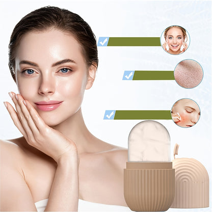 Kit de cuidados faciais luxuoso com 5 peças - Rolo de gelo e jade rejuvenescedor, ferramenta Gua Sha, escova de silicone macia para pele radiante, massagem para os olhos e relaxamento - Sem fragrância, sem bateria, fácil de usar e portátil