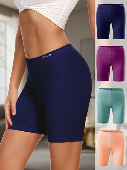 Women's Cotton Boyshorts Underwear 4-Pack - Comfortable Full Coverage Boxers, Knit Fabric, Solid Color, Simple Style, 95% Cotton 5% Spandex