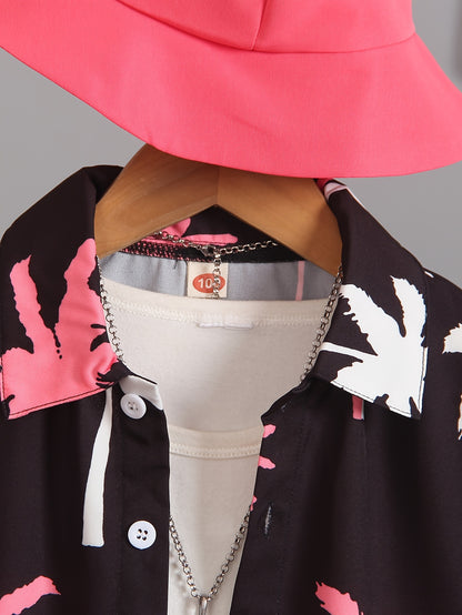 Boys' Summer Fashion Street Shirt Three-piece Set Only Selling Hats, Shirts and Shorts, Perfect for Outdoor