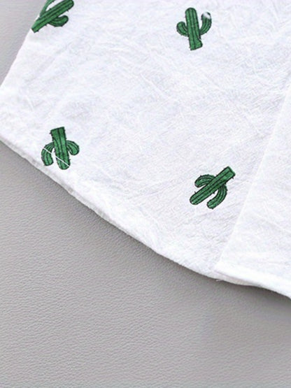 2pcs Baby Boys Dinosaur Print Button Short Sleeve Shirt Top & Elastic Waist Shorts Set Toddler Summer Clothes For Daily & Outdoor Wear