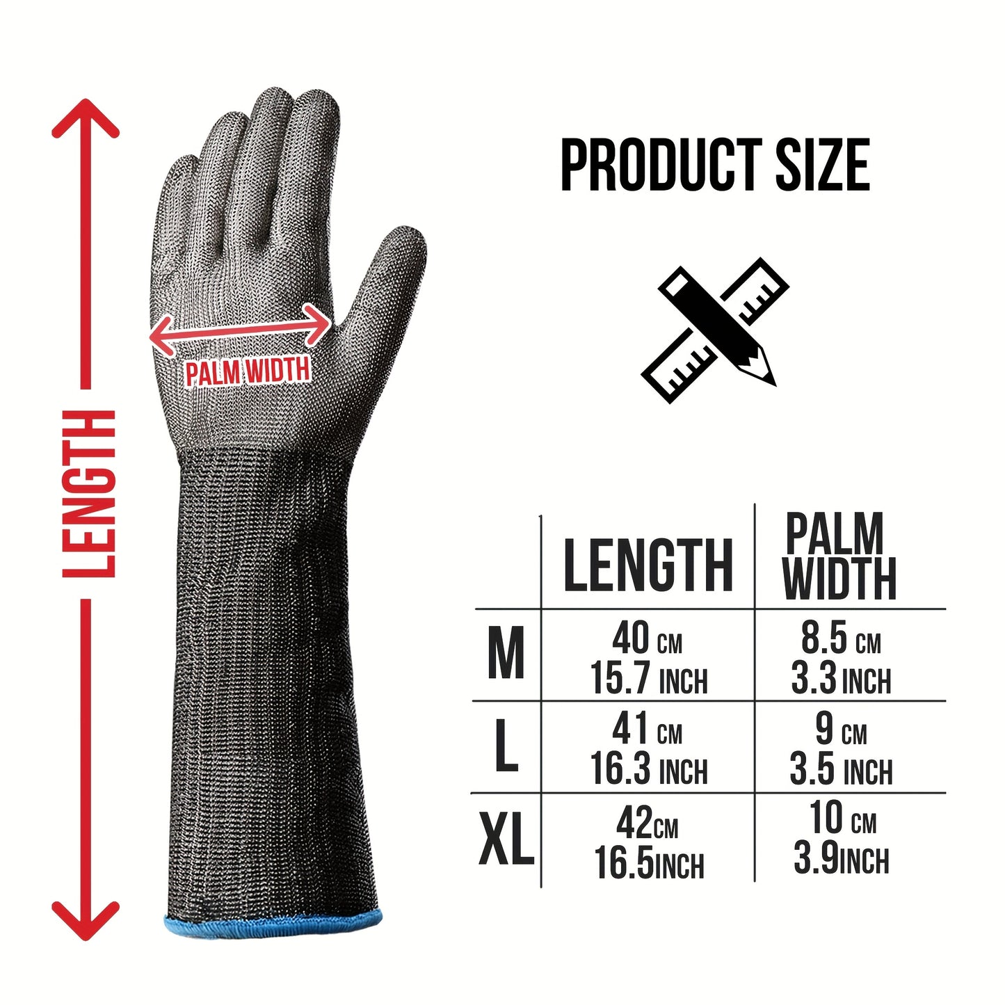 1pc Long Cuff Stainless Steel Wire Mesh Cut-Resistant Glove with White Nylon Liner - Cut Level 9 Protection, Machine Washable, Ideal for Butchering, Glass Handling, and Industrial Work