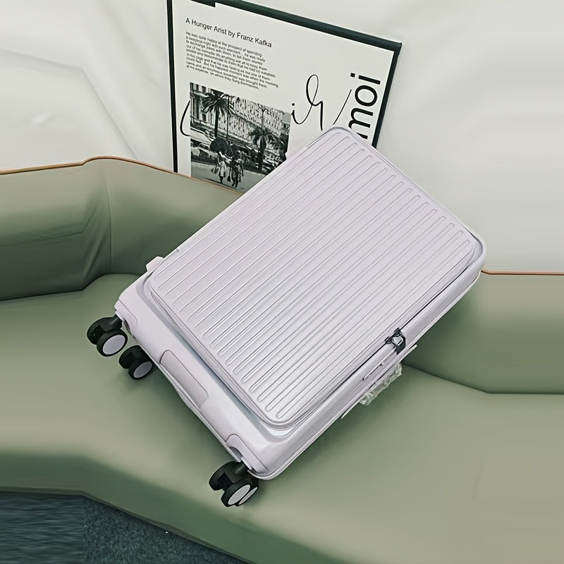 Hard Shell Spinner Luggage, Front Opening, Telescopic Handle, Durable ABS+PC Material, TSA Lock, Cup Holder, Shock Absorbing Wheels, Iron Pull Handle, No Electricity Required, No Print, for Travel