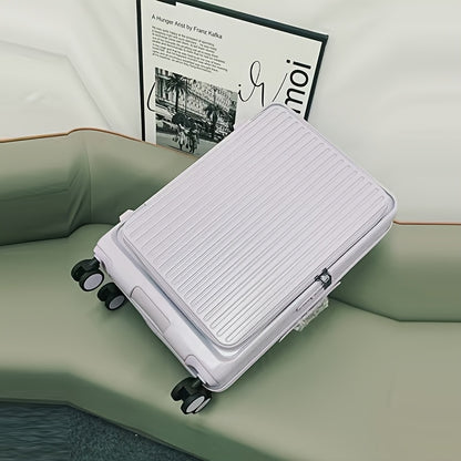 Hard Shell Spinner Luggage, Front Opening, Telescopic Handle, Durable ABS+PC Material, TSA Lock, Cup Holder, Shock Absorbing Wheels, Iron Pull Handle, No Electricity Required, No Print, for Travel