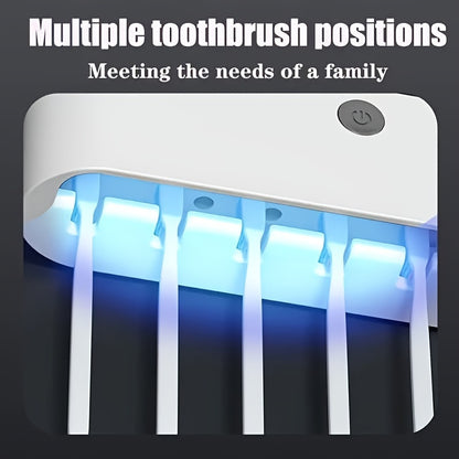 1pc Smart Toothbrush Sanitizer with Automatic Toothpaste Dispenser, Wall-Mounted UV Sterilization Holder, 5-Slot Storage, Durable Plastic, USB Rechargeable Lithium Battery, Bathroom Organization and Home Decor, Toothbrush Hol