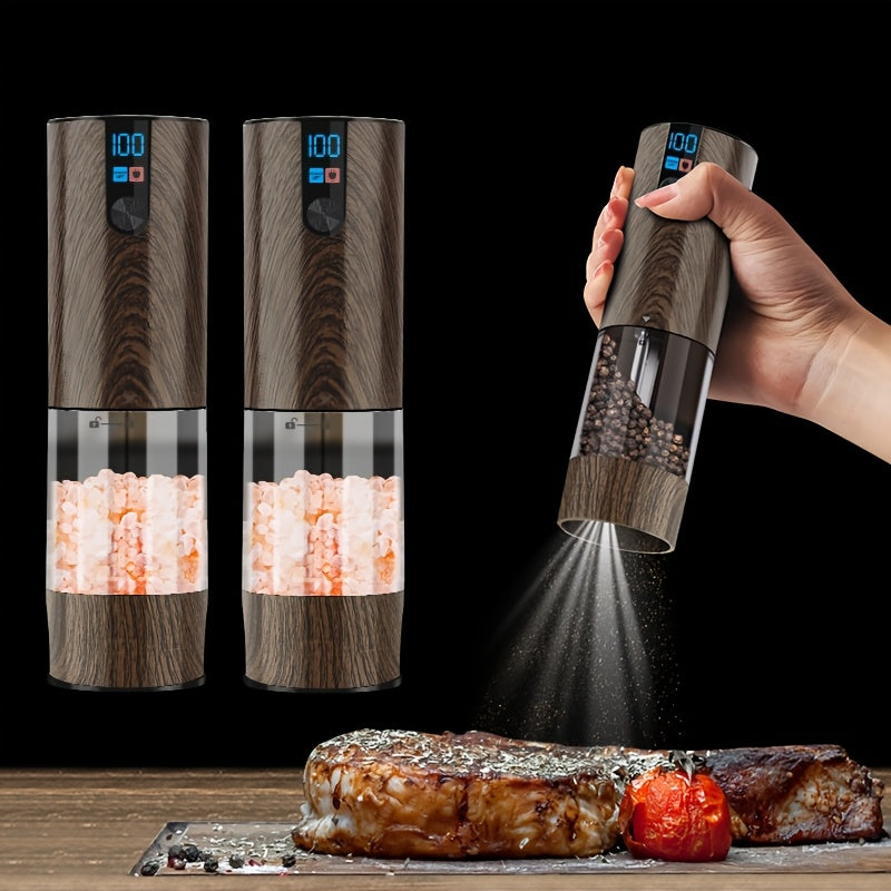 Conjunto de Moedores Elétricos de Sal e Pimenta - Moinho Pequeno para Uso Doméstico com Carregamento USB e Visor LCD - Moinho de Pimenta com Ajuste de Granulometria, Ideal para Cozinhas Domésticas, Restaurantes e Churrascos ao Ar Livre