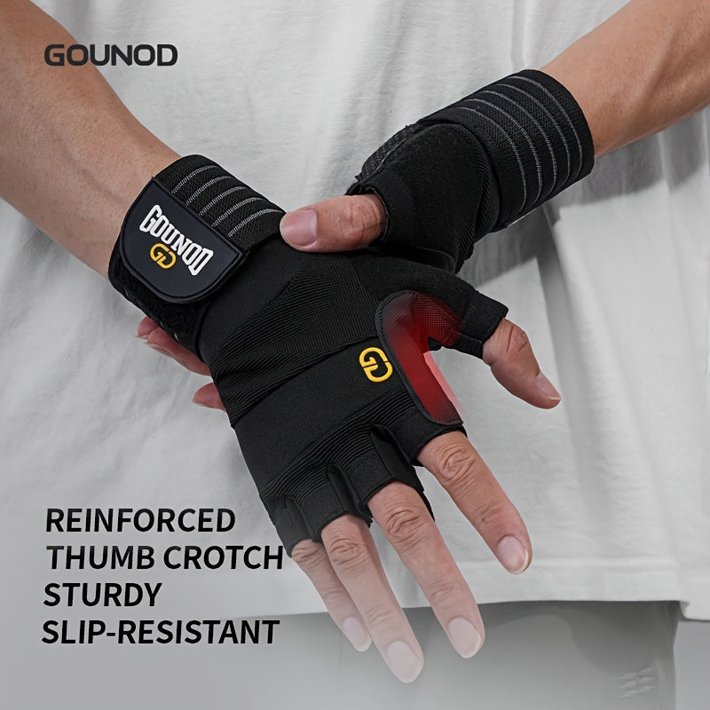 1 Par de Luvas de Halterofilismo GOUNOD - Reforço na virilha do polegar, Design resistente e antiderrapante, Fecho ajustável com velcro, Preto com detalhes em amarelo para fitness, desporto e musculação, acessórios para halterofilismo, luvas desportivas