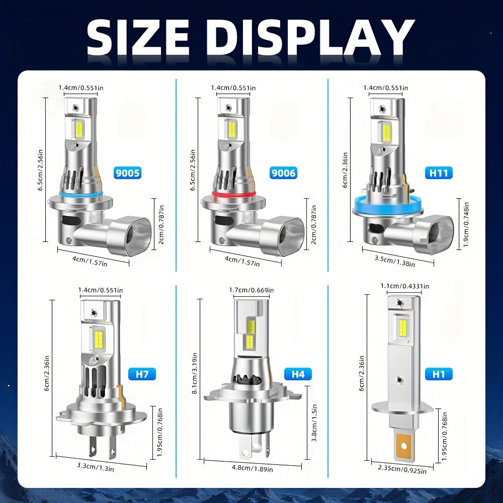 2pcs H7 H11 H1 9005/HB3 9006/HB4 H4 LED Car Headlight, High Low Beam Bulbs 200W/Pair 35000LM/Pair Cold-White 6500K, Decoding Error Free Plug-N-Play Aluminum Body Made,  Error Free Installation, Modern Headlights, Heatresistan