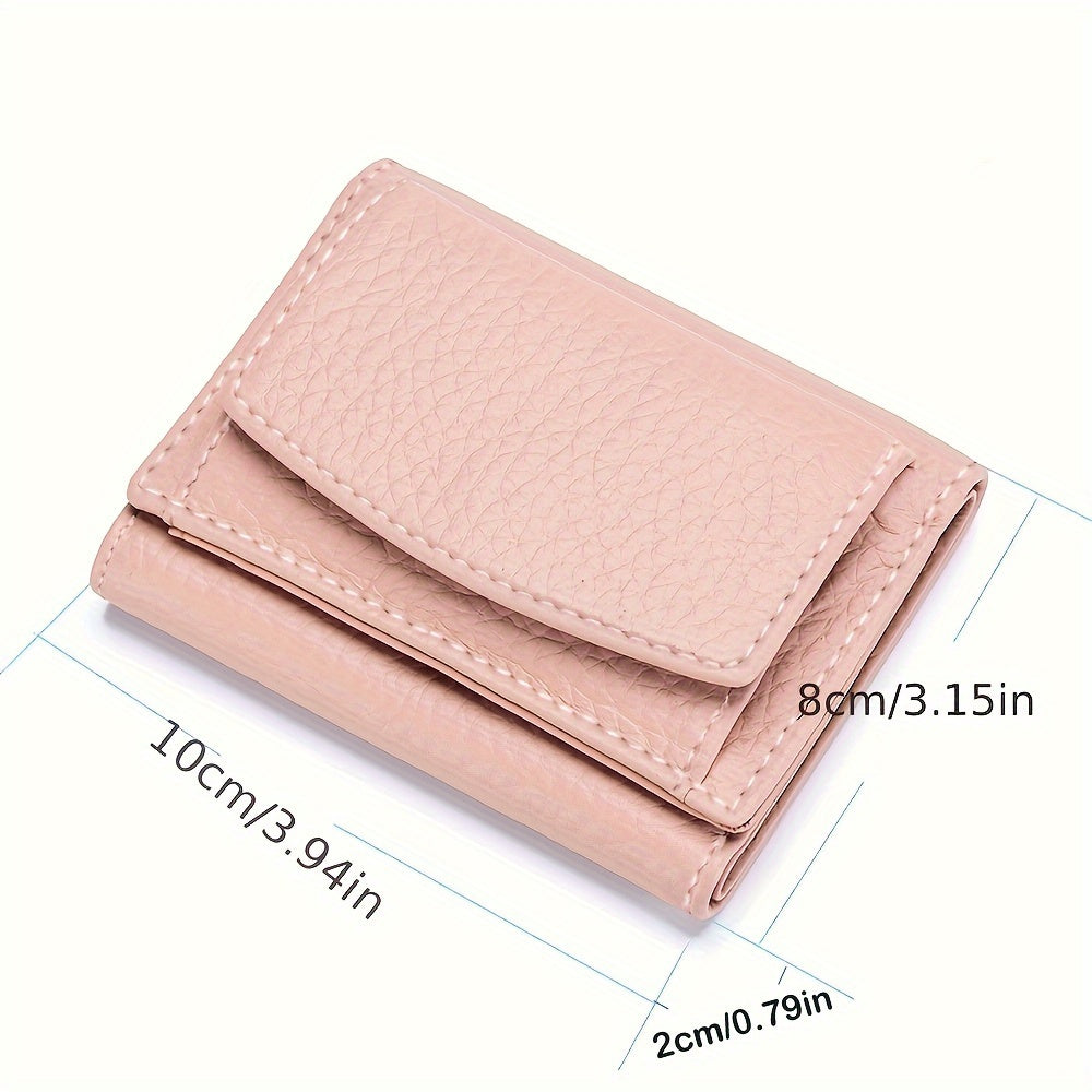 Women's Mini Wallet, Faux Leather Snap Button Coin Purse, Solid Coin Pockets, For Everyday