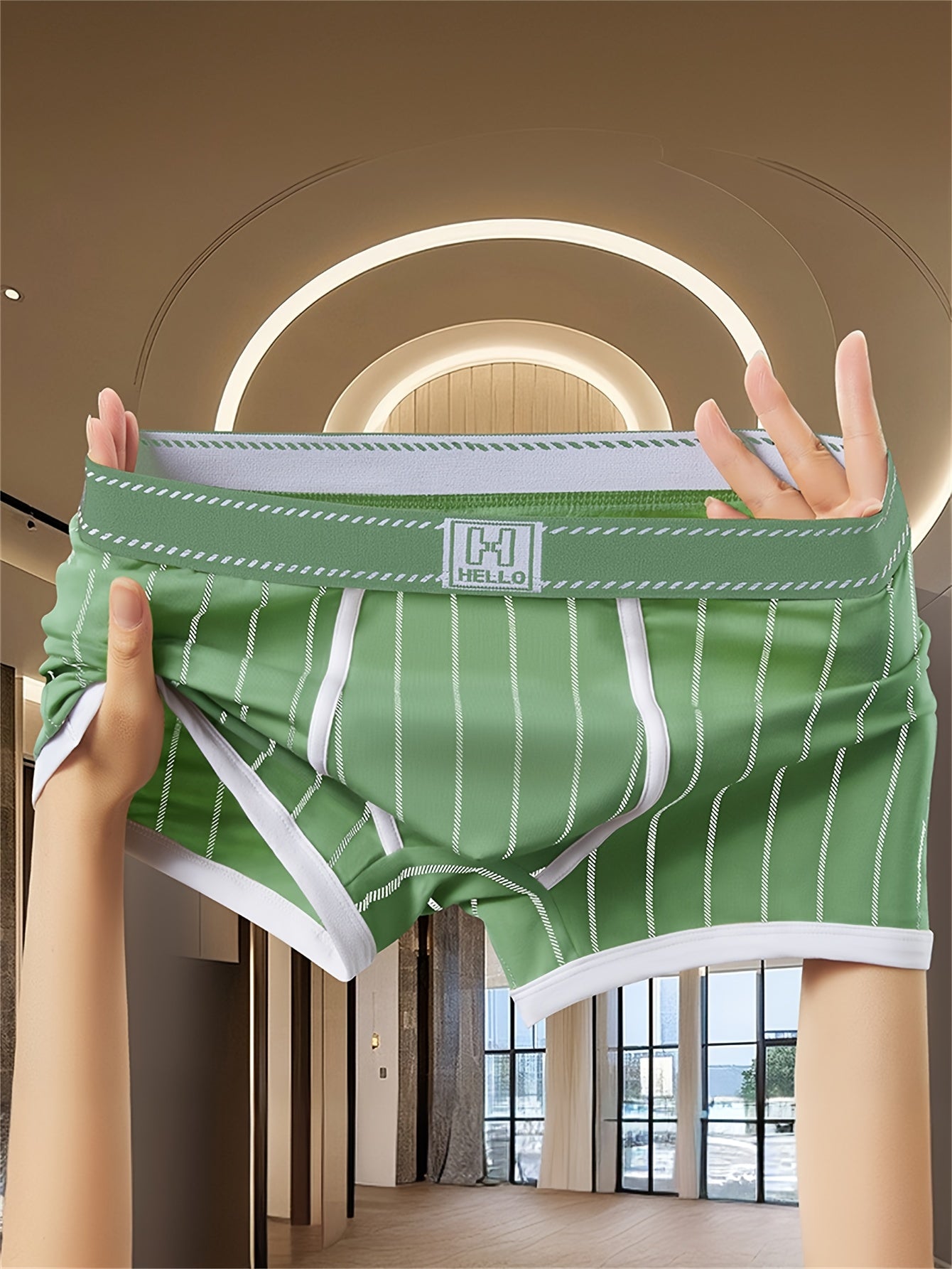 3pcs Men'S Boxer Briefs - Soft, Breathable, Stretchy Striped Boxer Shorts in Black, White, and Green - Comfortable Casual Underwear for Teens and Adults, Comfortable Underwear | Trendy Boxer Briefs | Medium Elasticity