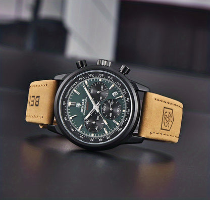 Relógio BENYAR para homem, marca de alta qualidade, desportivo, multifunções, cronógrafo, quartzo, preto, elegante, com calendário e bracelete em pele.