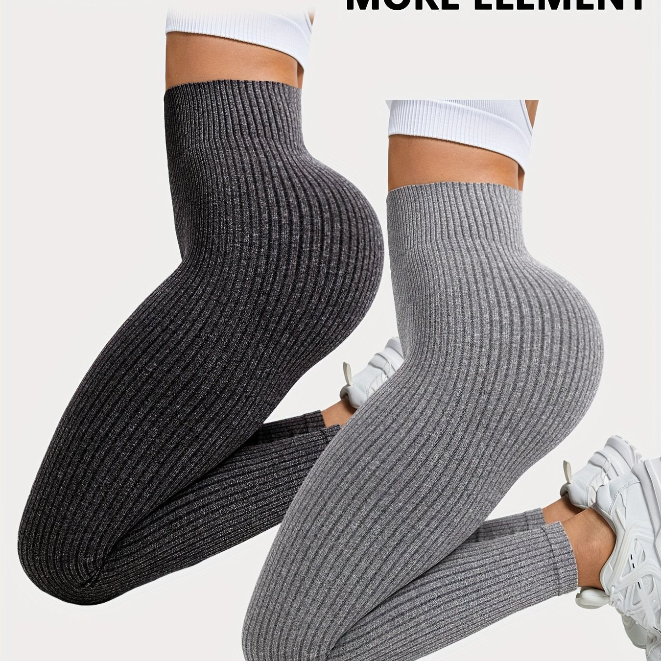 2pcs Women'S High-Waisted Yoga Leggings - Seamless Ribbed Texture, Tummy Control & Butt-Lifting, Breathable & Moisture-Wicking, 7/8 Length for Gym, Outdoor & Casual Wear - All-Season Stretchy Workout Pants, Yoga Pants, Gym Ap