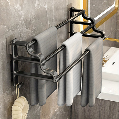 1pc Stylish And Durable Wall Mounted Towel Rack With Three Rods, Punch-free Bathroom Towel Storage Rack, Easy To Install And Maintain, Perfect For Bathroom Accessories