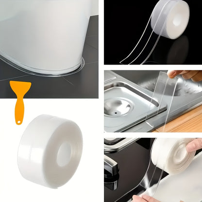1 Roll Transparent Kitchen Bathroom Sealing Tape - 3.81cm x 5.0meter Self-Adhesive Waterproof Gap Filler Strip, Suitable for Countertops Stoves Sinks Multi Surface Use Clear Weatherstrip, Stove Side Protector, Stove Tape, Sto