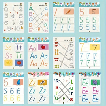 Kids' Reusable Magic Practice Workbook Set with Interactive Writing Activities - -Style Number & Letter Tracing Exercises, Color-Coding Games, ABCs & 123s Learning Book with Answer Key for Homeschool,, Classroom - Durable & E