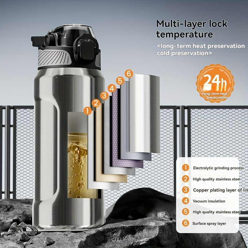 32oz nRMEi Insulated Stainless Steel Water Bottle with Pop-Up Lid, Handle & Straw - 316 Stainless Steel, BPA-Free, 4-Season Hot/Cold Retention, Large Capacity for Outdoor, Travel, Everyday Use, Insulated Water Bottle, Sleek M