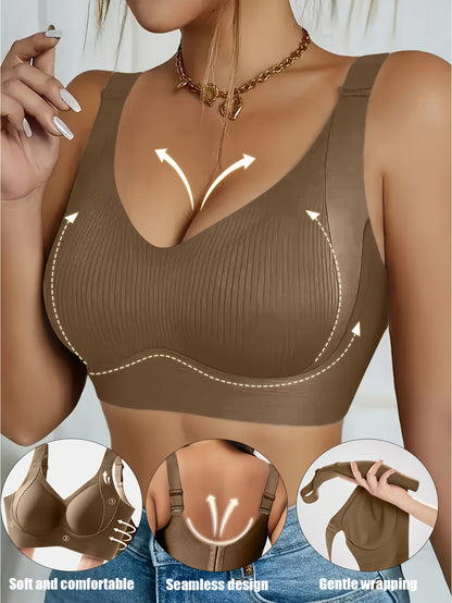 3pcs Women'S Seamless Sports Bras, Wire-Free Push-Up Bra with Full Coverage Back, Smooth and Sexy Underwear for Gym, Yoga, and Casual Wear, Yoga Apparel, Vneck Design, Medium Elasticity, Wireless Bra For Women, Freedaily, Spo