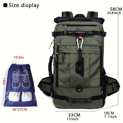 50L Large Capacity Convertible Backpack for Men - Black, Multi-Functional Hiking & Travel Bag with Laptop Compartment, Adjustable Straps, Durable Polyester Lining, Ideal for Outdoor Adventures, Sports, and Everyday Use, Trave