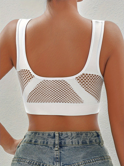 5pcs, Solid Color Sports Bras, Wire-Free, Padded, Breathable Mesh, High Elasticity for Yoga and Running