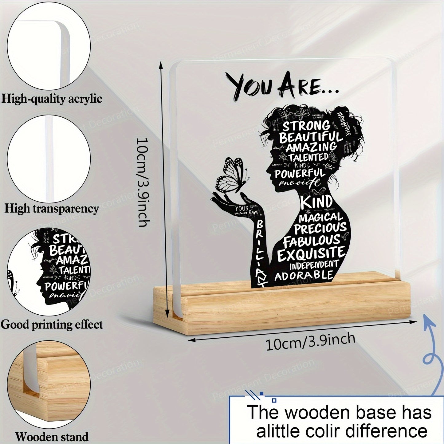 [2D Flat] 1pc Inspirational Acrylic Desktop Decoration with Positive Affirmations - "You Are Powerful, Beautiful, Amazing" - Elegant 2D Design for Home, Office, or Cafe Decor - Perfect Gift for Birthdays, Housewarming, Holida